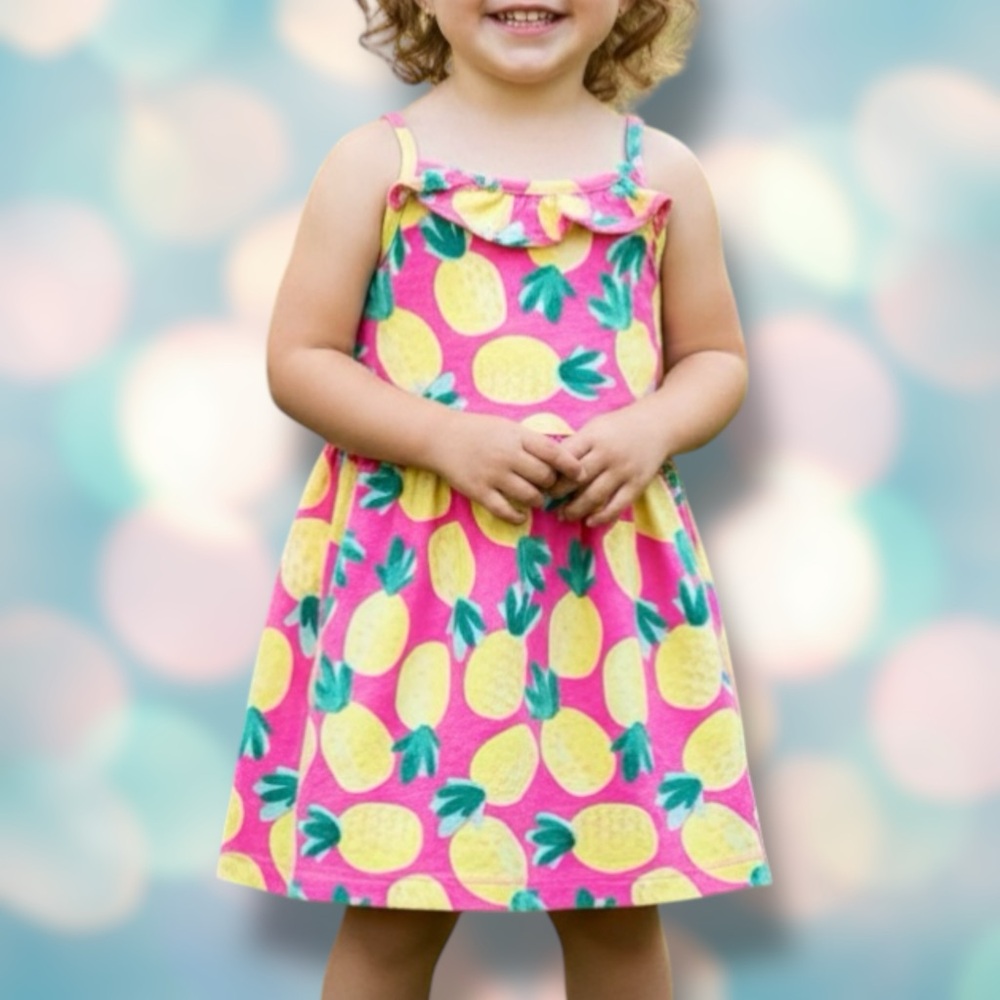 Carter’s Pink Pinapple Toddler Girl’s Sleeveless Summer Sun Dress Size 3T